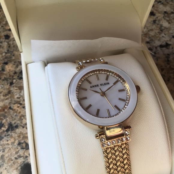 Anne Klein Womens Premium Crystal Pink Mesh Bracelet Watch